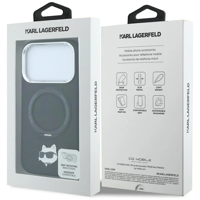Karl Lagerfeld with Ring Stand 360 Choupette Head Pin MagSafe Apple iPhone 18 Pro / 17 Pro black
