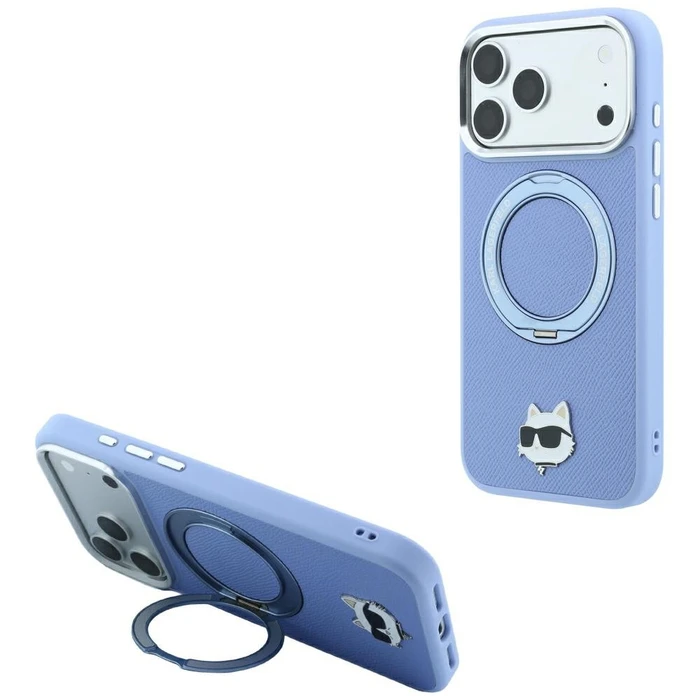 Karl Lagerfeld with Ring Stand 360 Choupette Head Pin MagSafe Apple iPhone 18 Pro Max / 17 Pro Max light blue