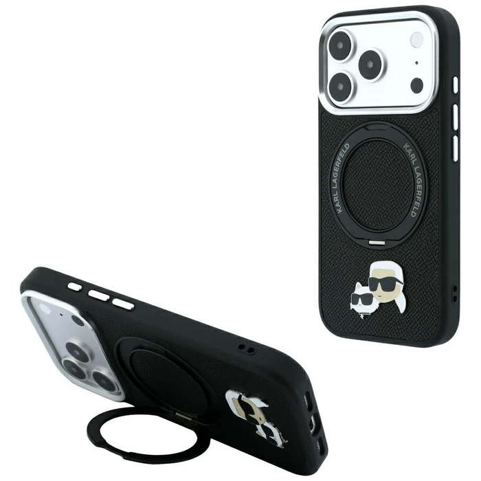 Karl Lagerfeld with Ring Stand 360 Karl & Choupette Heads Pin MagSafe Apple iPhone 18 Pro Max / 17 Pro Max black