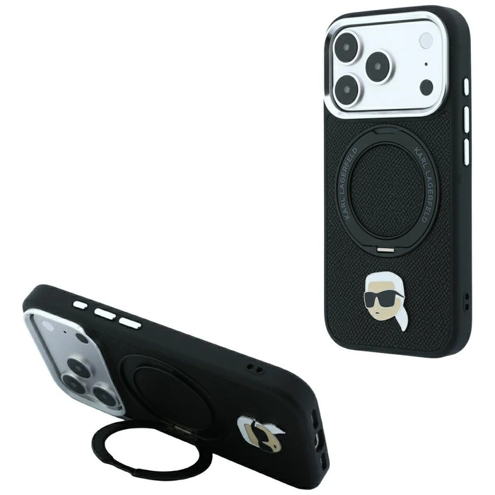 Karl Lagerfeld with Ring Stand 360 Karl Head Pin MagSafe Apple iPhone 18 Pro / 17 Pro black