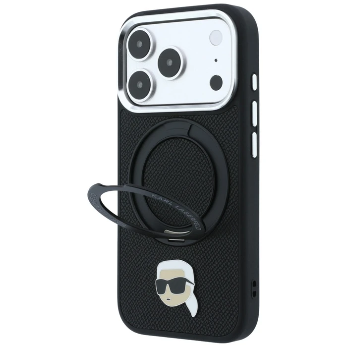 Karl Lagerfeld with Ring Stand 360 Karl Head Pin MagSafe Apple iPhone 18 Pro / 17 Pro black