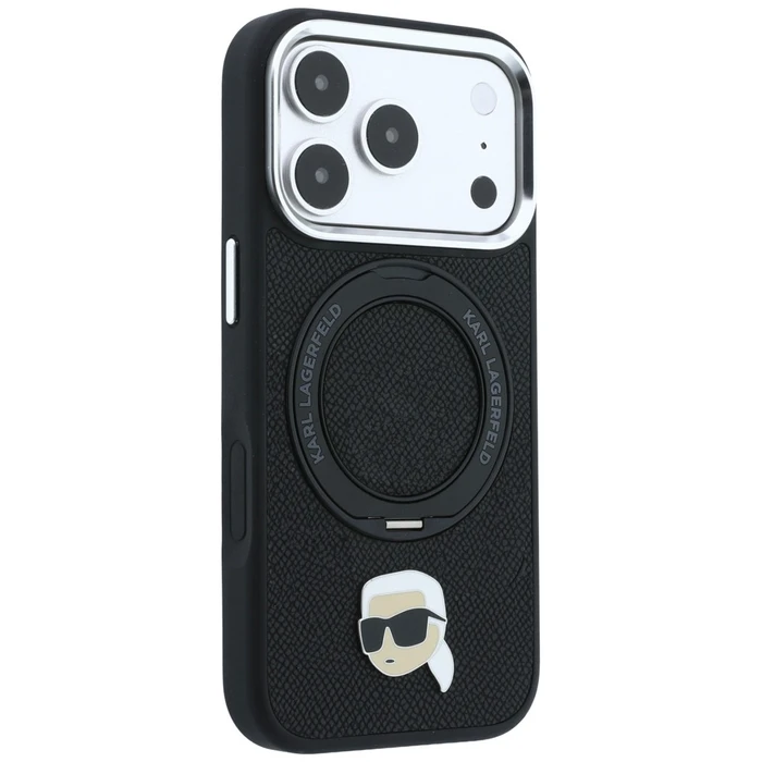 Karl Lagerfeld with Ring Stand 360 Karl Head Pin MagSafe Apple iPhone 18 Pro / 17 Pro black