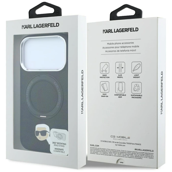 Karl Lagerfeld with Ring Stand 360 Karl Head Pin MagSafe Apple iPhone 18 Pro / 17 Pro black