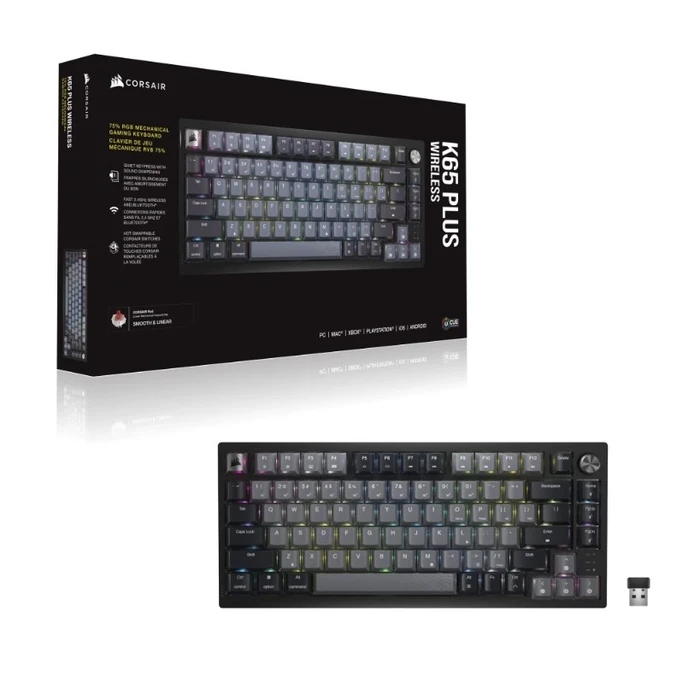 Gaming Πληκτρολόγιο Ασύρματο Corsair K65 Plus 75% Rgb