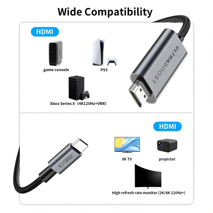 Tech-Protect Ultraboost Cable USB-C / HDMI 2.1 8K 60Hz 300cm Iron Grey