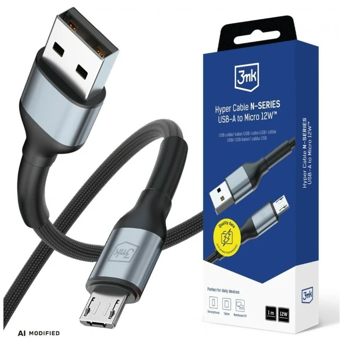 3MK Hyper Cable N-SERIES USB-A to MicroUSB 1m QC 3.0 5V/2.4A 12W black