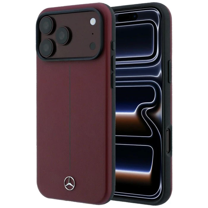 Mercedes Leather Semi Wrap Iconic Line MagSafe Apple iPhone 18 Pro / 17 Pro burgundy