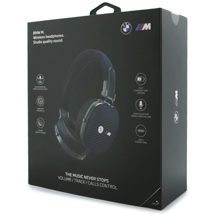 BMW Carbon Metal Parts and Logos Bluetooth ENC Over-Ear Headphones navy blue