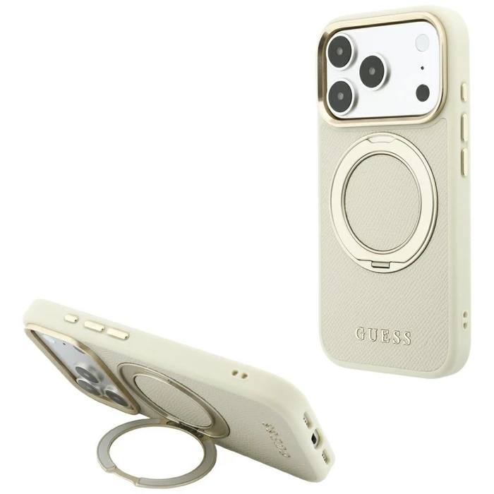 Guess Ring Stand 360 Grained Classic Logo MagSafe Apple iPhone 18 Pro / 17 Pro beige