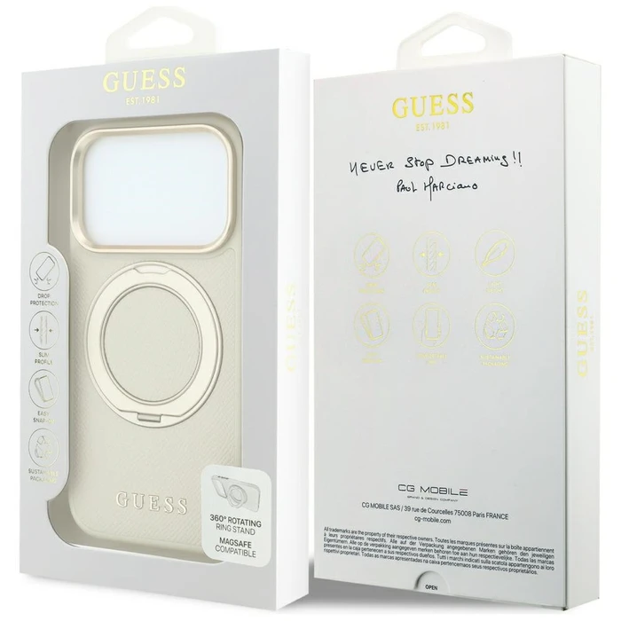 Guess Ring Stand 360 Grained Classic Logo MagSafe Apple iPhone 18 Pro / 17 Pro beige