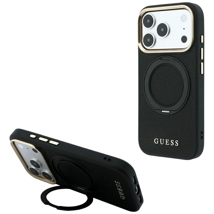 Guess Ring Stand 360 Grained Classic Logo MagSafe Apple iPhone 18 Pro Max / 17 Pro Max black