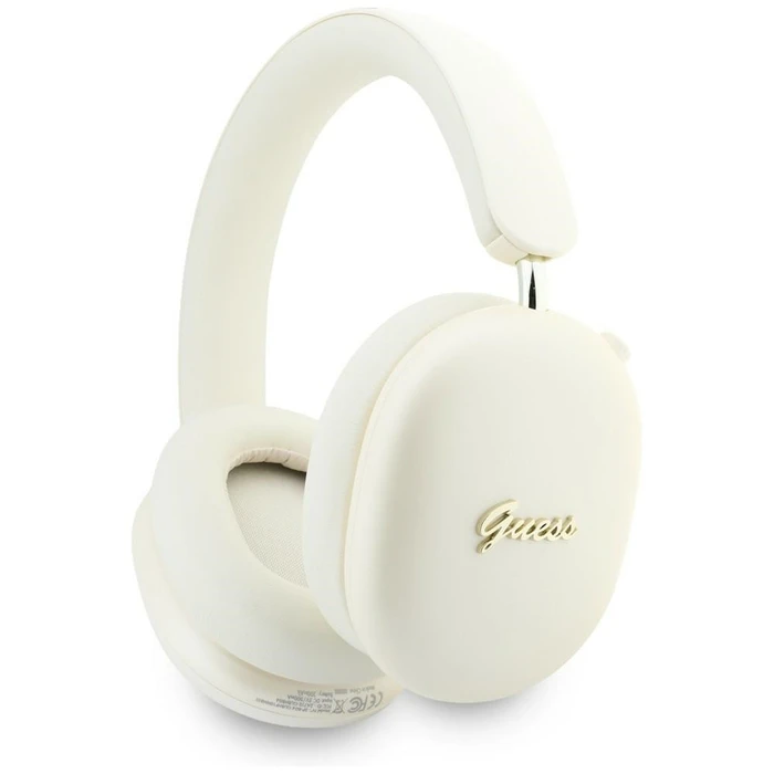 Guess Metallic Effect Metal Script Logo Bluetooth ENC Over-Ear Headphones Beige