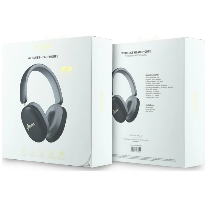 Guess Metallic Effect Metal Script Logo Bluetooth ENC Over-Ear Headphones black