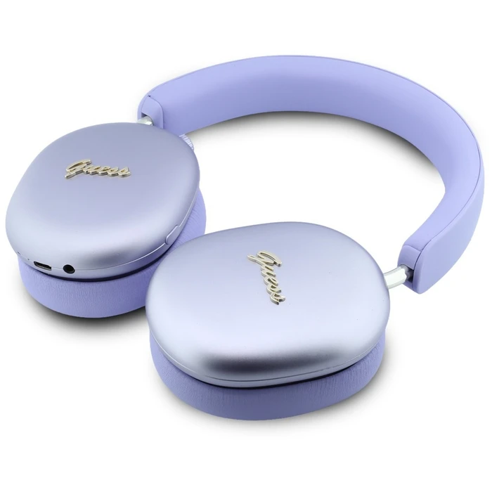 Guess Metallic Effect Metal Script Logo Bluetooth ENC Over-Ear Headphones Purple