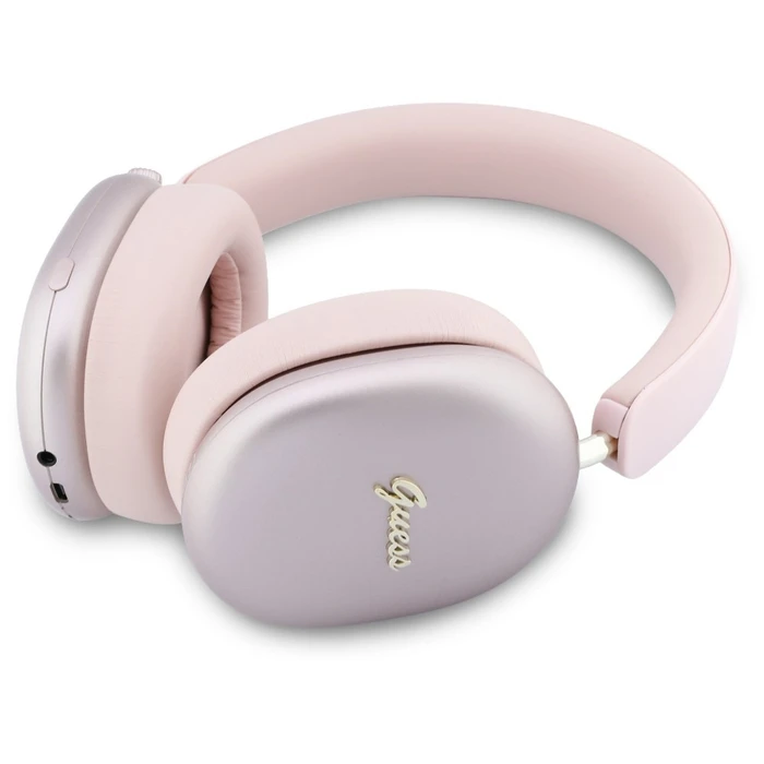 Guess Metallic Effect Metal Script Logo Bluetooth ENC Over-Ear Headphones Pink