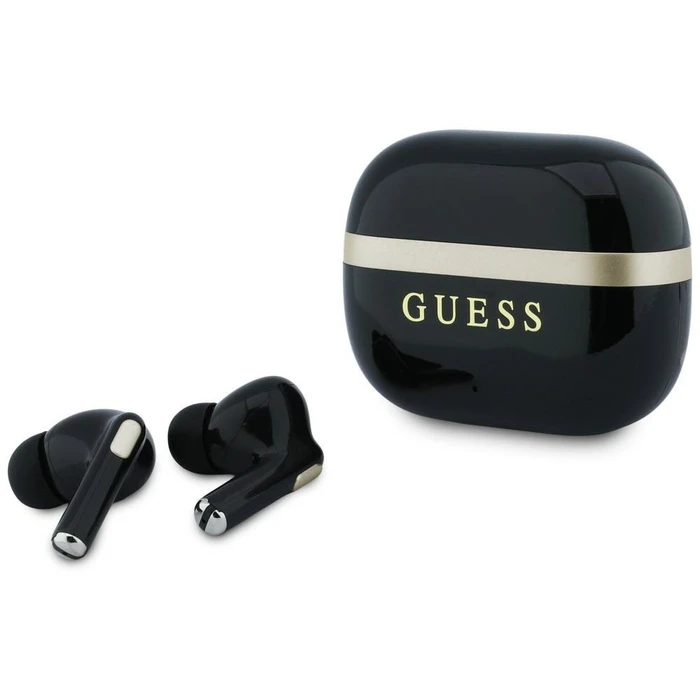 Guess Glossy Gold Line Printed Classic Logo TWS Headphones black