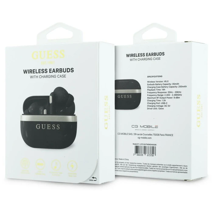 Guess Glossy Gold Line Printed Classic Logo TWS Headphones black