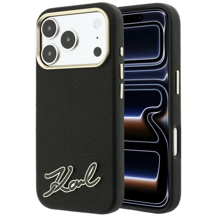 Karl Lagerfeld Grained with Resin Signature Logo MagSafe Apple iPhone 18 Pro Max / 17 Pro Max black