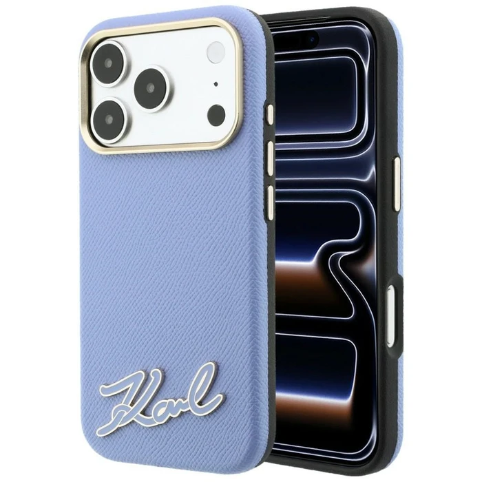 Karl Lagerfeld Grained with Resin Signature Logo MagSafe Apple iPhone 18 Pro Max / 17 Pro Max light blue