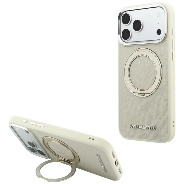 Karl Lagerfeld Ring Stand 360 Saffiano Classic Logo MagSafe Apple iPhone 18 Pro Max / 17 Pro Max beige