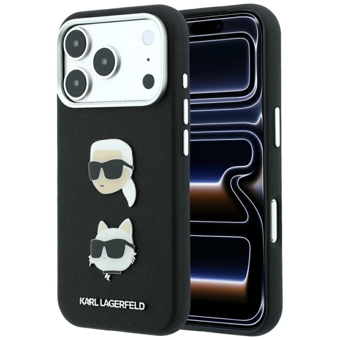 Karl Lagerfeld Saffiano with Karl & Choupette Heads Pins & Logo Apple iPhone 18 Pro / 17 Pro black
