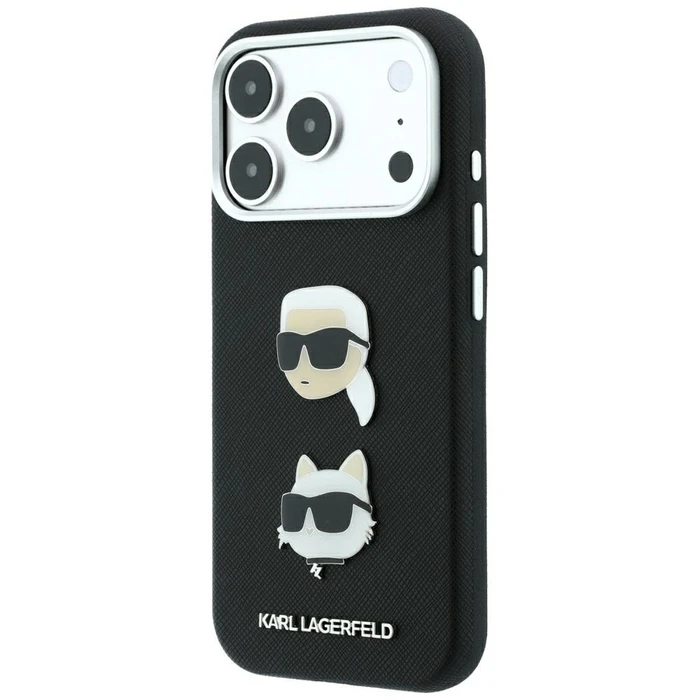 Karl Lagerfeld Saffiano with Karl & Choupette Heads Pins & Logo Apple iPhone 18 Pro / 17 Pro black