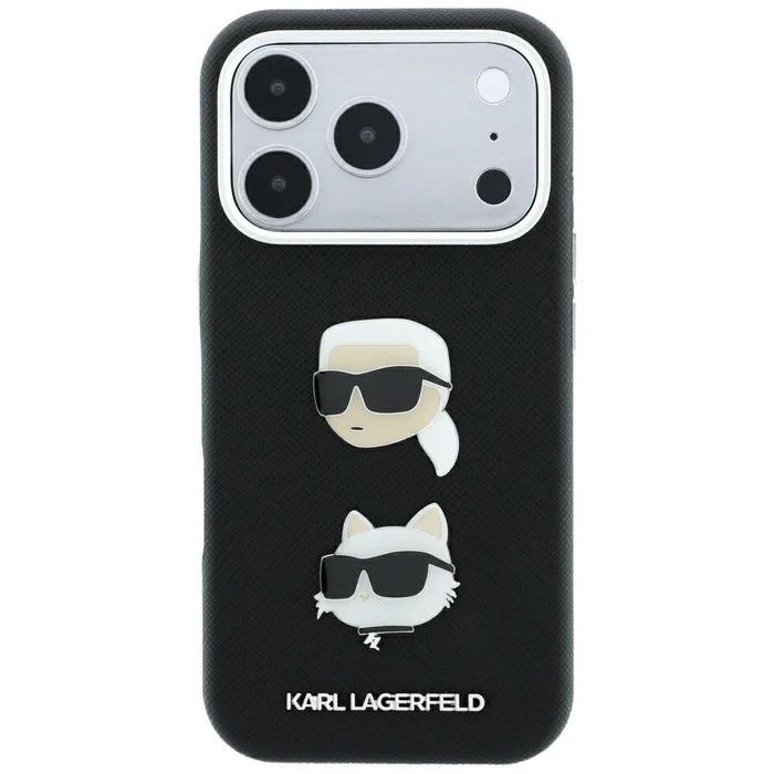 Karl Lagerfeld Saffiano with Karl & Choupette Heads Pins & Logo Apple iPhone 18 Pro / 17 Pro black