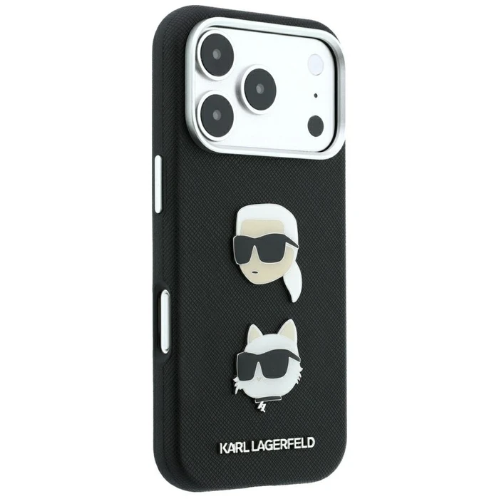 Karl Lagerfeld Saffiano with Karl & Choupette Heads Pins & Logo Apple iPhone 18 Pro / 17 Pro black