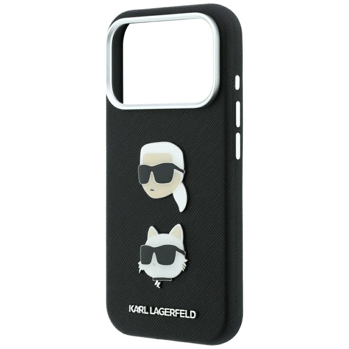 Karl Lagerfeld Saffiano with Karl & Choupette Heads Pins & Logo Apple iPhone 18 Pro / 17 Pro black