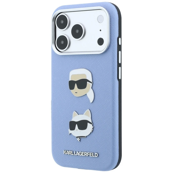 Karl Lagerfeld Saffiano with Karl & Choupette Heads Pins & Logo Apple iPhone 18 Pro / 17 Pro light blue
