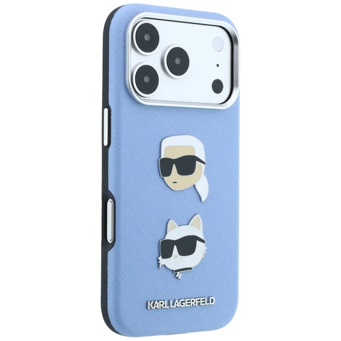 Karl Lagerfeld Saffiano with Karl & Choupette Heads Pins & Logo Apple iPhone 18 Pro / 17 Pro light blue