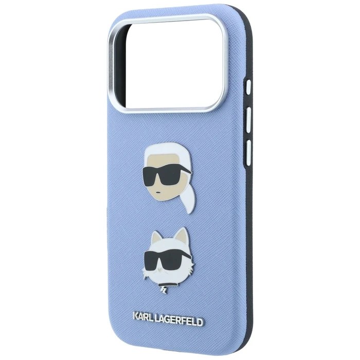 Karl Lagerfeld Saffiano with Karl & Choupette Heads Pins & Logo Apple iPhone 18 Pro / 17 Pro light blue