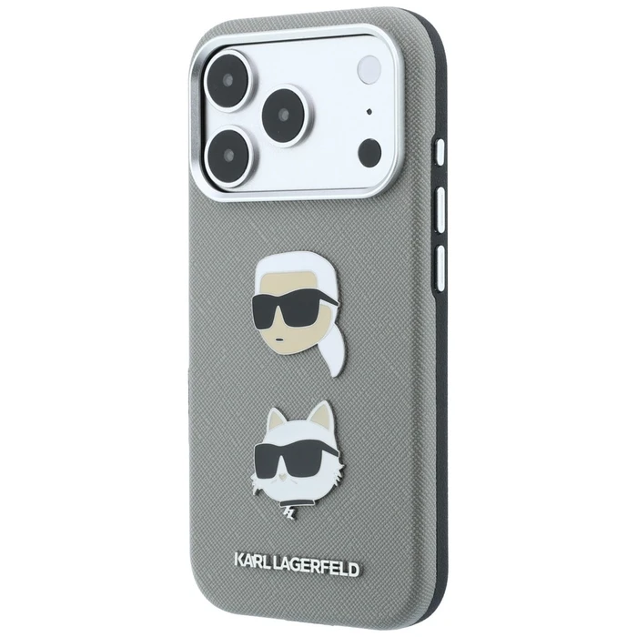 Karl Lagerfeld Saffiano with Karl & Choupette Heads Pins & Logo Apple iPhone 18 Pro / 17 Pro grey