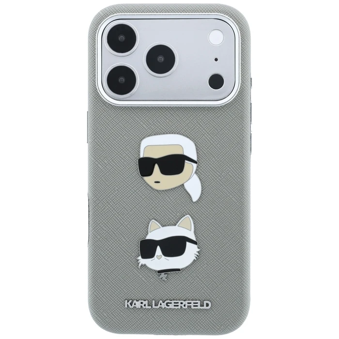 Karl Lagerfeld Saffiano with Karl & Choupette Heads Pins & Logo Apple iPhone 18 Pro / 17 Pro grey