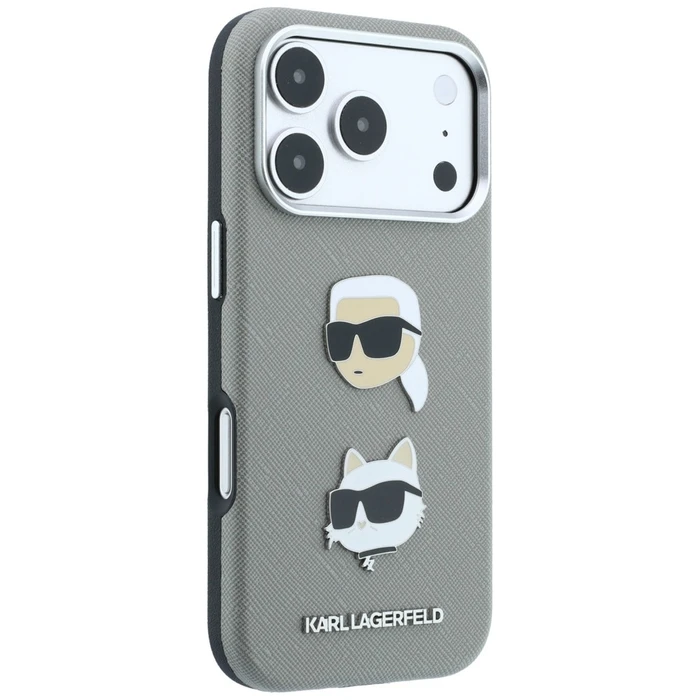 Karl Lagerfeld Saffiano with Karl & Choupette Heads Pins & Logo Apple iPhone 18 Pro / 17 Pro grey