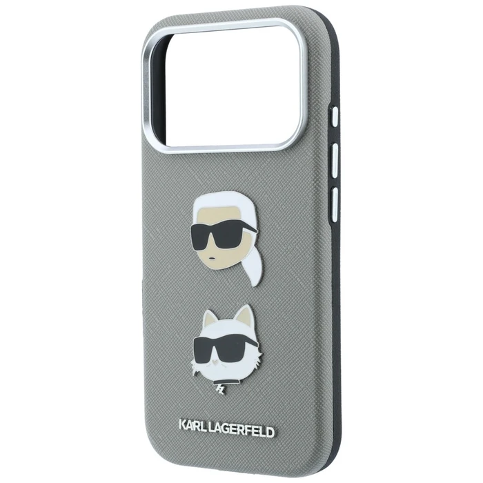 Karl Lagerfeld Saffiano with Karl & Choupette Heads Pins & Logo Apple iPhone 18 Pro / 17 Pro grey