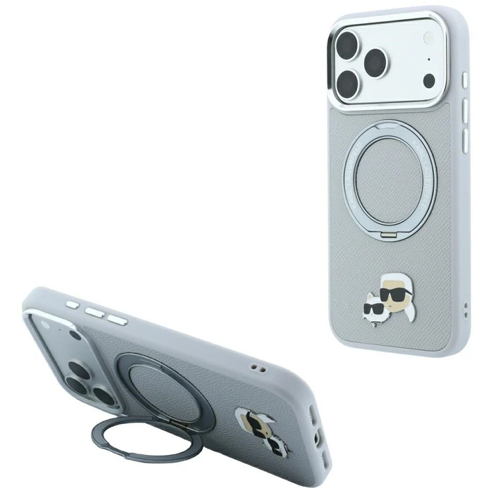 Karl Lagerfeld with Ring Stand 360 Karl & Choupette Heads Pin MagSafe Apple iPhone 18 Pro / 17 Pro grey