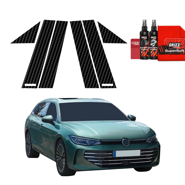 GrizzGlass BodyShield Carbon pillar film for Volkswagen VW Passat B9 (2024-2026) [6in1]