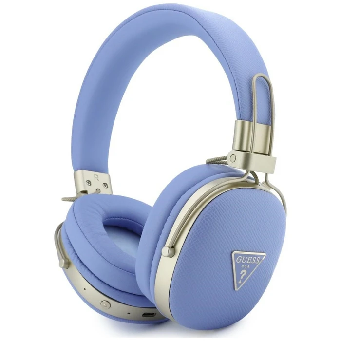 Guess Grained Triangle Gold Logo Bluetooth ENC Over-Ear Headphones Blue