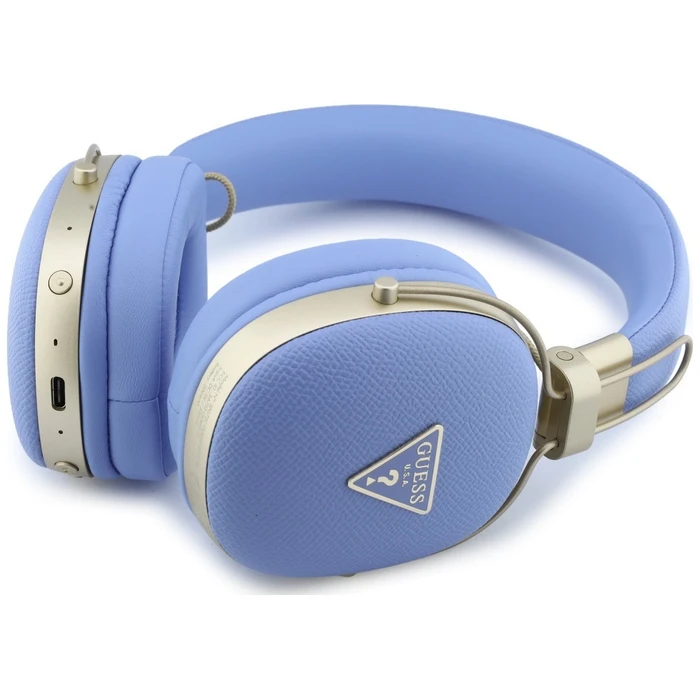 Guess Grained Triangle Gold Logo Bluetooth ENC Over-Ear Headphones Blue
