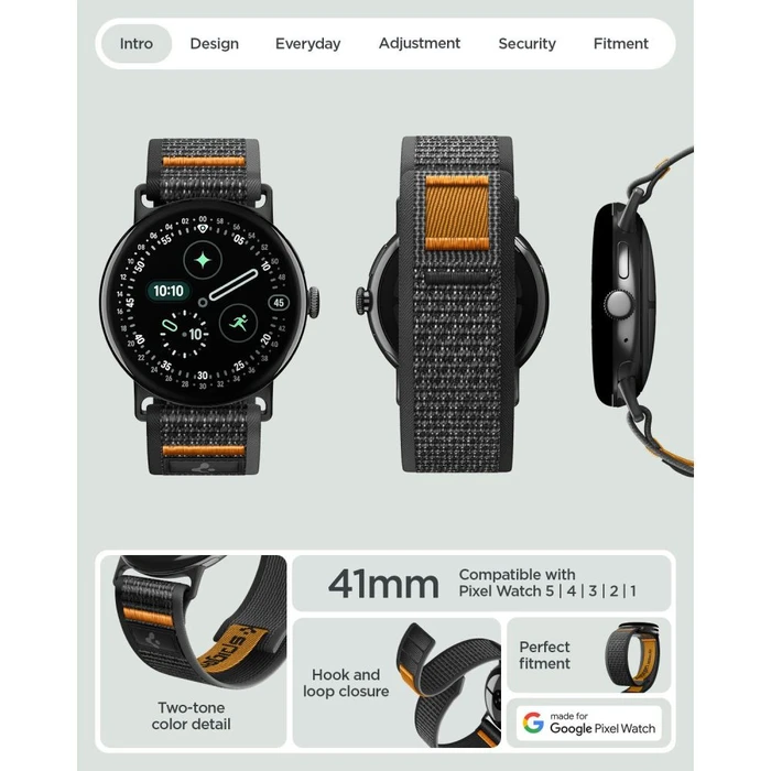 Spigen Athlex Air Google Pixel Watch 1 / 2 / 3 / 4 / 5 41 mm Active Black/orange
