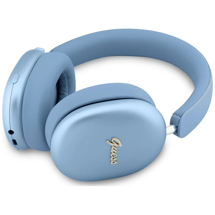 Guess Metallic Effect Metal Script Logo Bluetooth ENC Over-Ear Headphones Blue