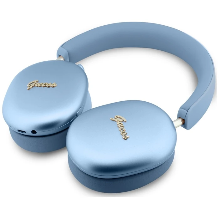 Guess Metallic Effect Metal Script Logo Bluetooth ENC Over-Ear Headphones Blue