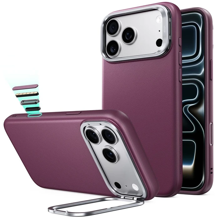 ESR Leather Kickstand MagSafe Apple iPhone 17 Pro / 18 Pro Deep Burgundy