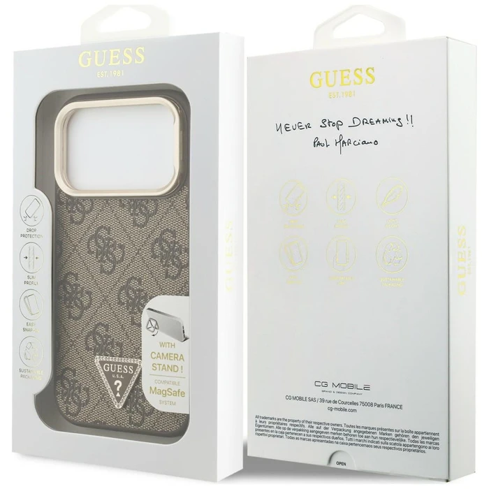 Guess 4G PU Triangle Logo & Stand Camera MagSafe Apple iPhone 18 Pro / 17 Pro brown