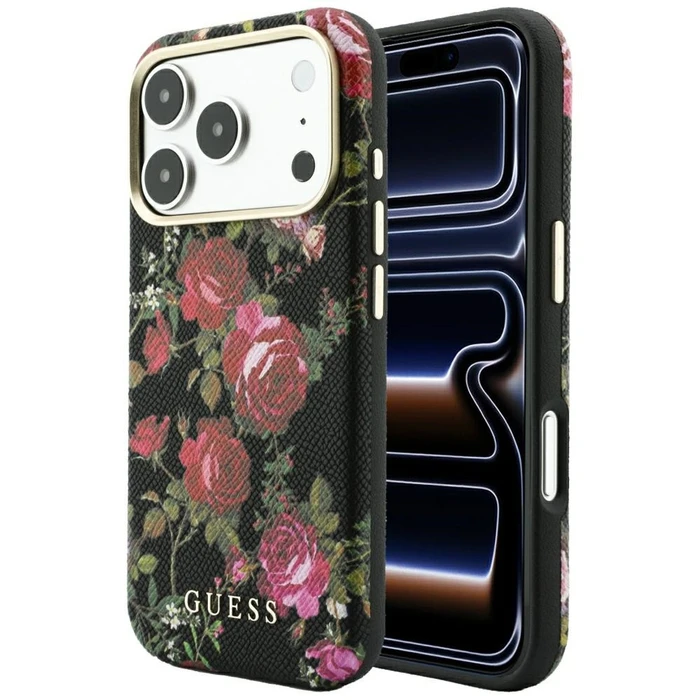 Guess Blossom Roses Print MagSafe Apple iPhone 18 Pro / 17 Pro black