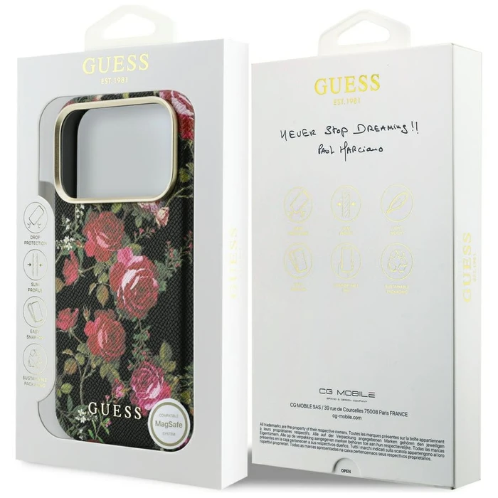 Guess Blossom Roses Print MagSafe Apple iPhone 18 Pro / 17 Pro black