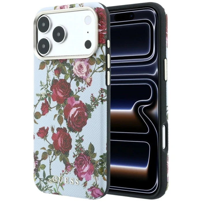 Guess Blossom Roses Print MagSafe Apple iPhone 18 Pro / 17 Pro blue