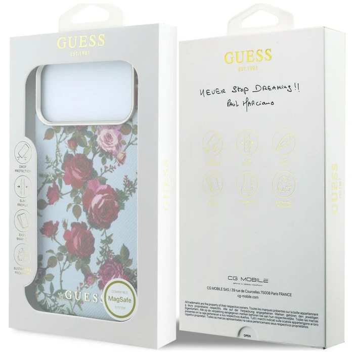 Guess Blossom Roses Print MagSafe Apple iPhone 18 Pro / 17 Pro blue