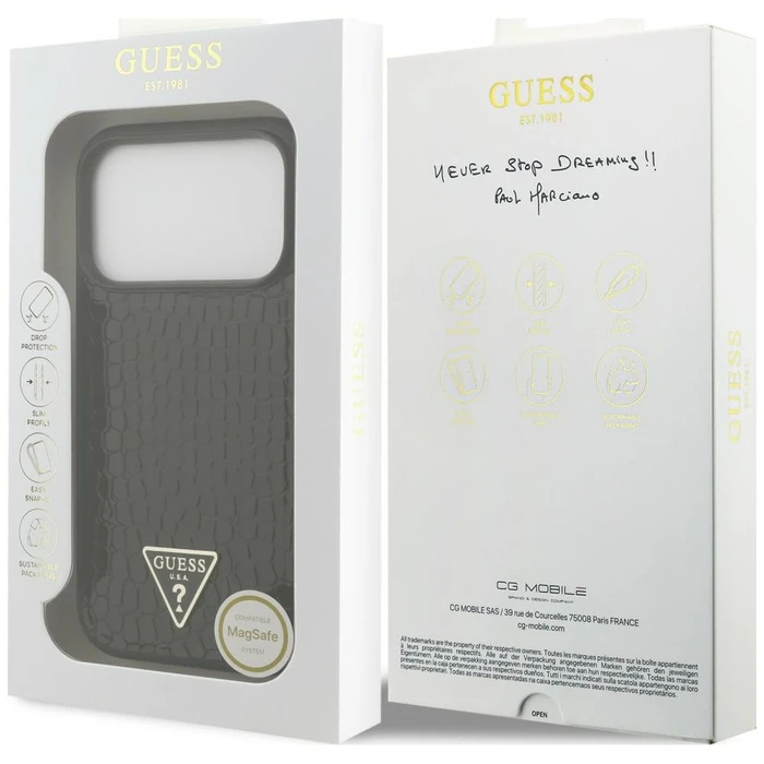 Guess Croco Triangle Logo MagSafe Apple iPhone 18 Pro / 17 Pro black
